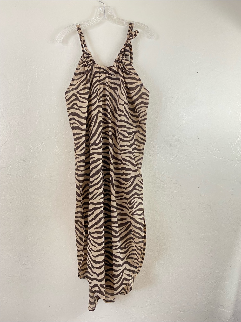 J. Crew Size Medium Brown Cream Zebra Striped Scoop Neck Tie-up Maxi Dress